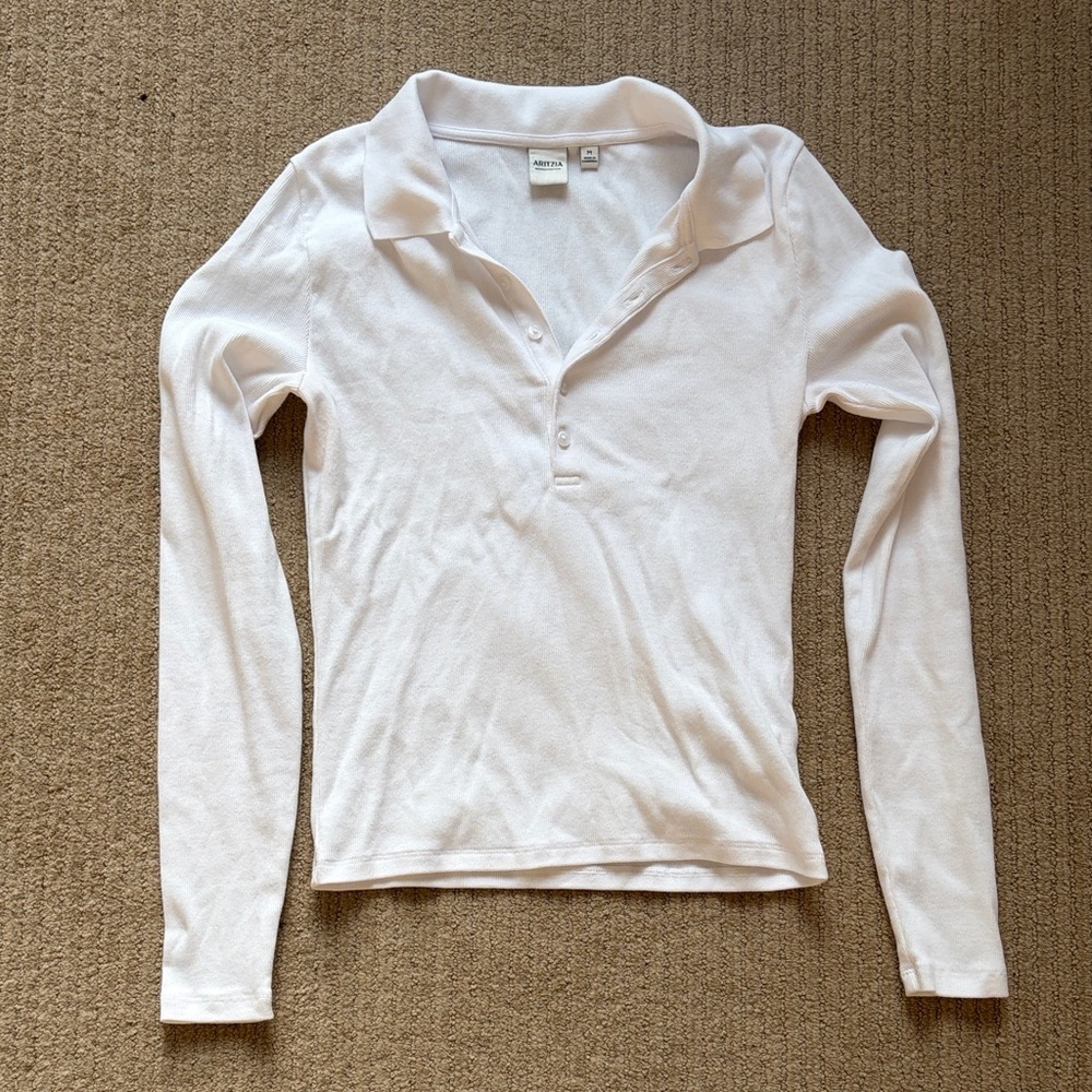 Aritzia HomeStretch Rib Polo Longsleeve, M, White